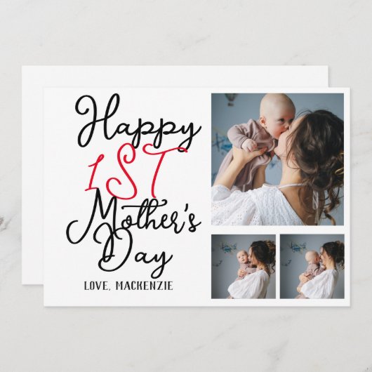 初めての母の日の簡単なプレゼント 3枚の写真のコラージュ シーズンカード (正面/裏面)