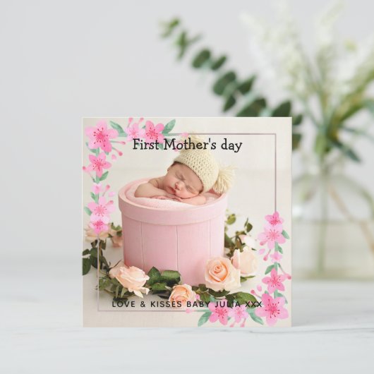 初めての母の日の花 2 枚の写真のコラージュ シーズンカード (スタンド正面)