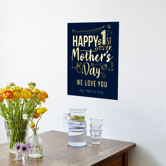 初めての母の日1回目の母のカスタム 箔ポスター (レイダウン (キッチン))