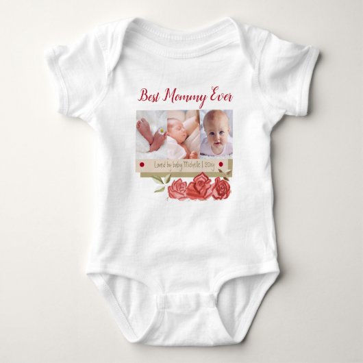 初めての母の日 かわいいフォトコラージュ 最高のママ ベビーボディスーツ (正面)