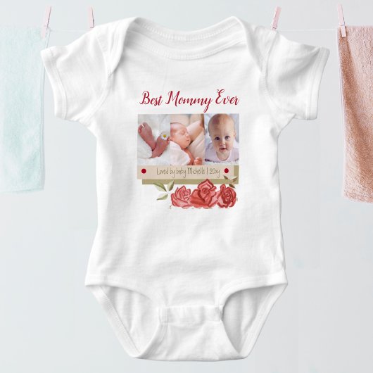 初めての母の日 かわいいフォトコラージュ 最高のママ ベビーボディスーツ