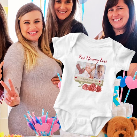 初めての母の日 かわいいフォトコラージュ 最高のママ ベビーボディスーツ
