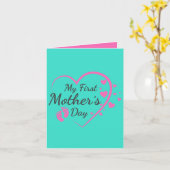 初めての母の日; ピンク; ハート; かわいい カード (黄色い花)
