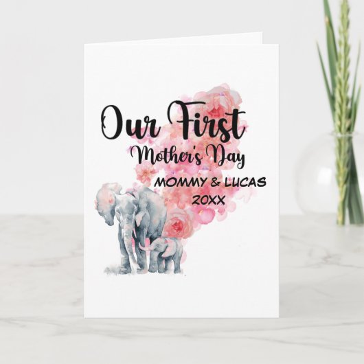 初めての母の日 ママと赤ちゃんゾウ カード (正面)