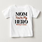 初めての母の日 ママは私のヒーロー 名入れギフト ベビーTシャツ (正面)