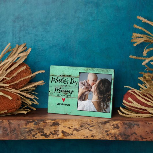 初めての母の日 ラスティックウッド ミイラ フォトプラーク (側面)