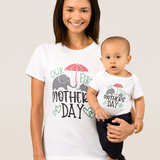 初めての母の日 象と傘 ベビーTシャツ