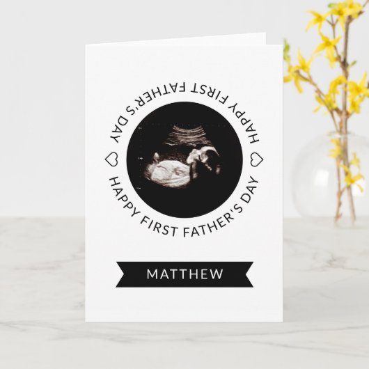 初めての父の日の赤ちゃんの超音波写真 ハート型カード カード (黄色い花)