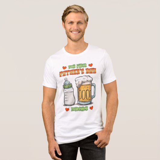初めての父の日を一緒に – ボトル&ビール トライブレンドTシャツ (正面全面)