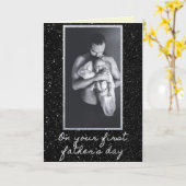 初めての父の日 グリッター フォト カード (黄色い花)