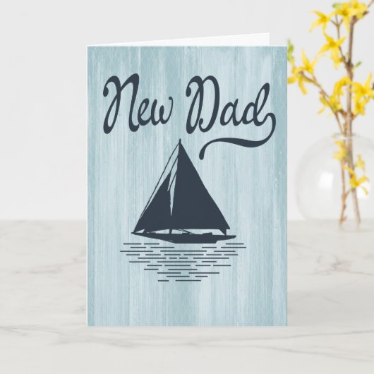 初めての父の日 現代的なデザインの海の船 カード (黄色い花)