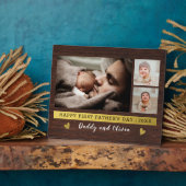 初めての父の日 3枚の写真 コラージュ ラスティック ウッド フォトプラーク (側面)