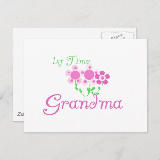 初めての祖母 - ピンクの花 ポストカード (正面/裏面)