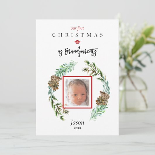 初めての祖父母としてのクリスマス フォト シーズンカード (スタンド正面)