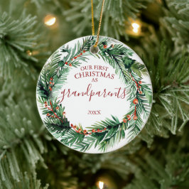 初めての祖父母のクリスマス フォトフレーム ワイヤー セラミックオーナメント