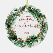 初めての祖父母のクリスマス フォトフレーム ワイヤー セラミックオーナメント (正面)