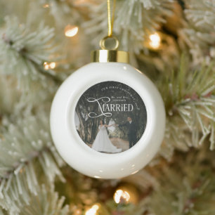 初めての結婚クリスマス カップル 夫婦 フォト セラミックボールオーナメント