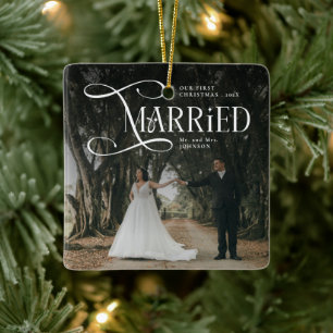 初めての結婚クリスマス カップル 夫婦 写真 セラミックオーナメント