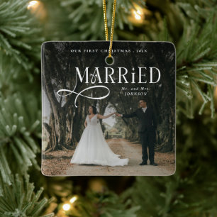 初めての結婚クリスマス カップル 夫婦 写真 セラミックオーナメント