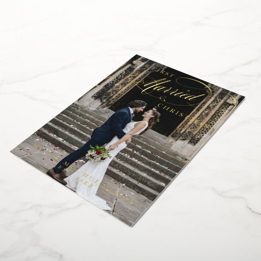 初めての結婚クリスマス スクリプト フォト 箔シーズンカード (回転した状態)