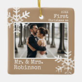 初めての結婚クリスマス 写真 セラミックオーナメント (正面)