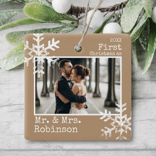 初めての結婚クリスマス 写真 セラミックオーナメント