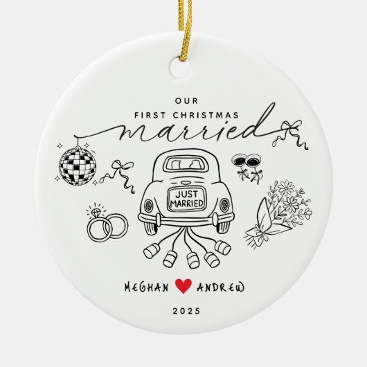 初めての結婚後のクリスマスフォトオーナメント セラミックオーナメント (正面)