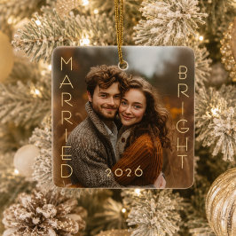 初めての結婚後のクリスマスフォトキーピング セラミックオーナメント