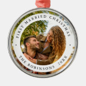 初めての結婚後のクリスマス カスタムフォト メタルオーナメント (正面)