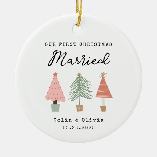 初めての結婚後のクリスマス カップル名入り セラミックオーナメント (正面)