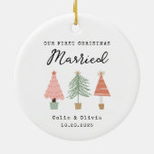 初めての結婚後のクリスマス カップル名入り セラミックオーナメント (裏面)