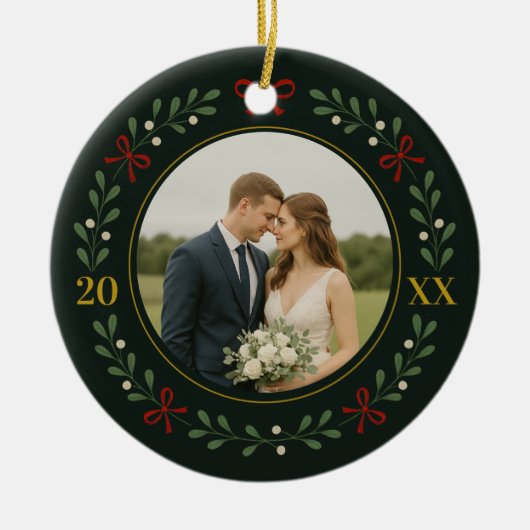 初めての結婚後のクリスマス ~ 常緑樹のリース セラミックオーナメント (正面)
