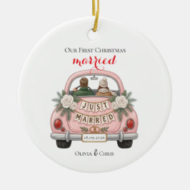 初めての結婚後のクリスマス 車 結婚式 ホリデー セラミックオーナメント