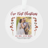 初めての結婚後のクリスマス 2枚の写真 モダン オーナメント (正面)