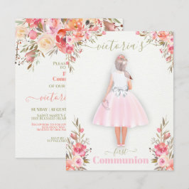 初めての聖体拝領の女の子の肖像画 招待状