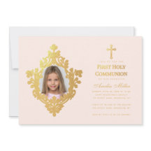 初めての聖体拝領の少女の写真　エレガントなバラ色の偽金