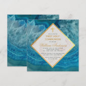 初めての聖体拝領の少年 青いジオード 偽の金 大理石 招待状 (正面/裏面)