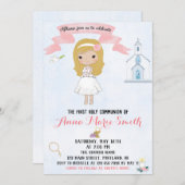 初めての聖体拝領の招待状 女の子の招待状 招待状 (正面/裏面)