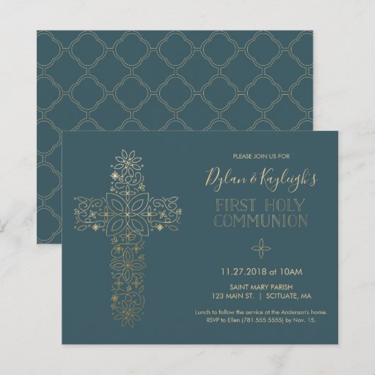 初めての聖体拝領の招待状（男の子と女の子） 招待状 (正面/裏面)