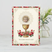 初めての聖体拝領の花の杯のホストのイエス 招待状 (スタンド正面)