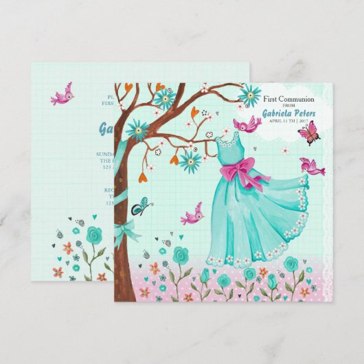 初めての聖体拝領ドレス | 招待状 女の子 (正面/裏面)