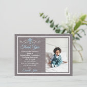 初めての聖体拝領 お礼カード 男の子 青灰色 招待状 (スタンド正面)