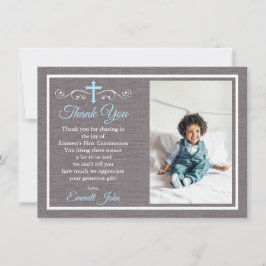 初めての聖体拝領 お礼カード 男の子 青灰色 招待状