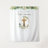 初めての聖体拝領、エレガントなグリーン写真用背景 タペストリー (正面)