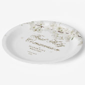 初めての聖体拝領 エレガントなホワイト ブルーム フラワー ペーパープレート (アングル)