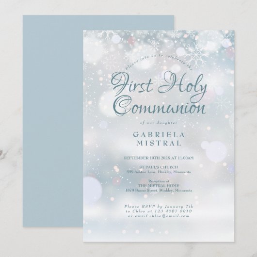 初めての聖体拝領 エレガントな冬 招待状 (正面/裏面)