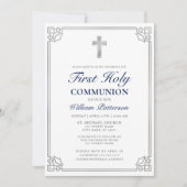 初めての聖体拝領 エレガントな織り銀フレーム 招待状 (正面)