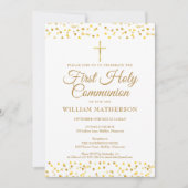 初めての聖体拝領 エレガント ゴールド ハート 招待状 (正面)