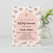 初めての聖体拝領 パンパス フラワー ローズ ゴールド ラグジュアリー 招待状 (スタンド正面)