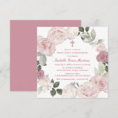 初めての聖体拝領 ピンクのバラの花 招待状 (正面/裏面)